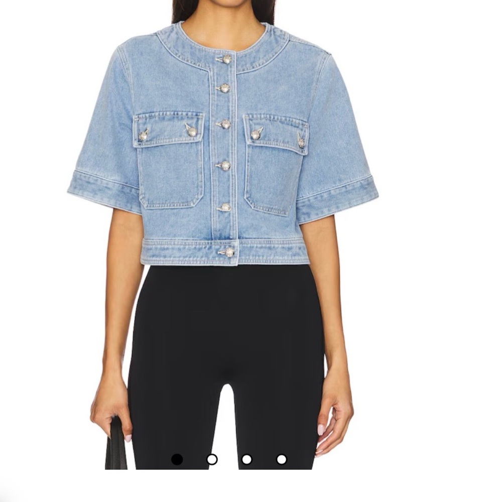 Veronica Beard Elias Short Sleeve Cropped Jacket in Silverwood Blue, Size Medium